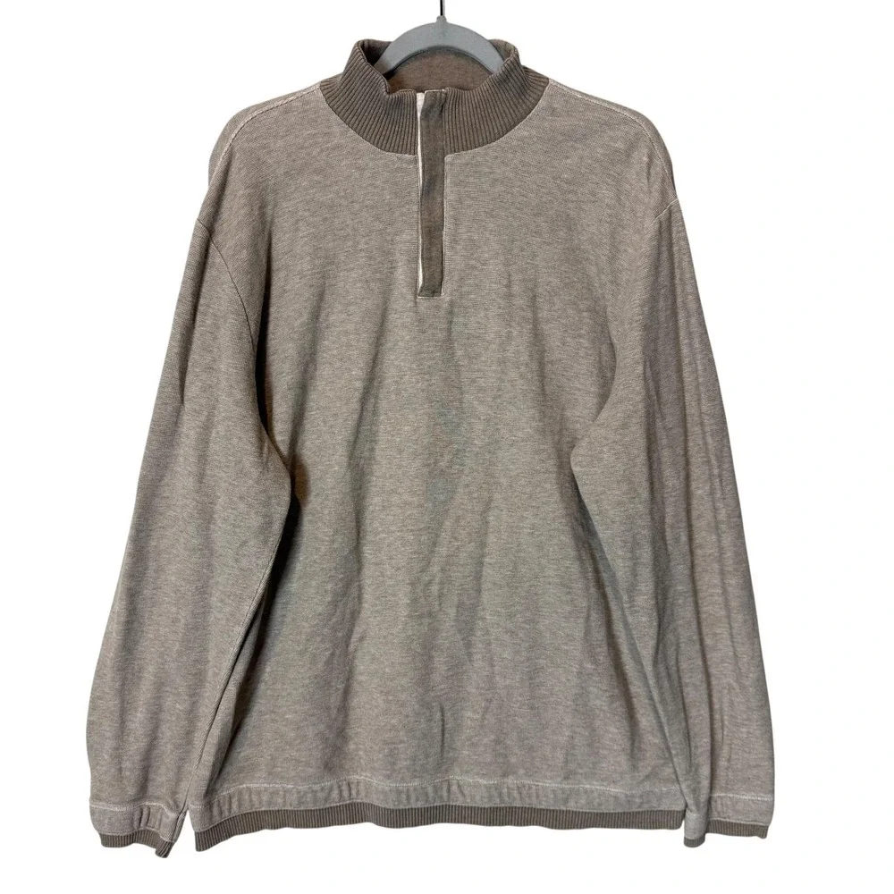 Banana Republic Sweater Mens XL Gray 1/4 Zip Mock Neck‎ Cotton Knit Pullover